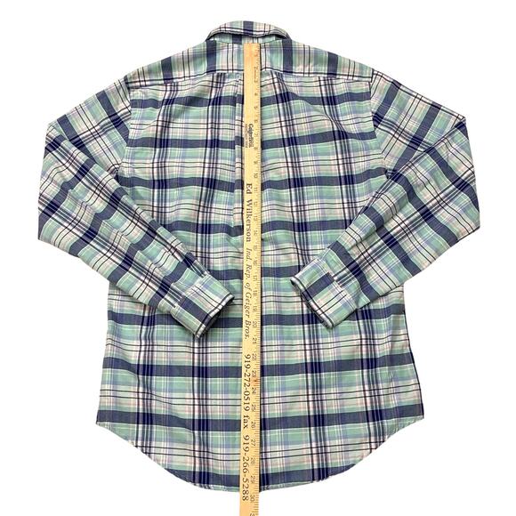 Ralph Lauren Shirt Mens Small Blue Twill Plaid Button Up Long Sleeve Flesh Pony - Picture 8 of 9